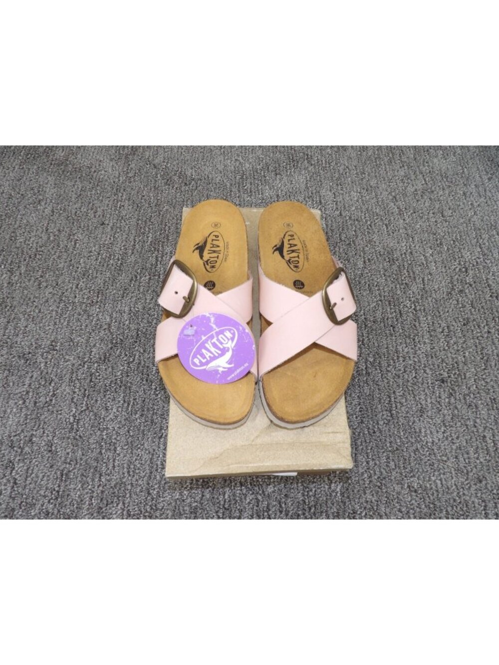 New Plakton Women's EU 36 US 6 Pink Cross Strap Buckle Comfort Cork Sandals